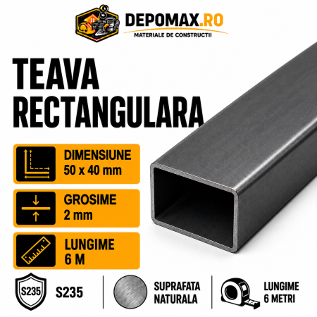 Teava rectangulara 50 x 40 x 2 mm, 6 metri